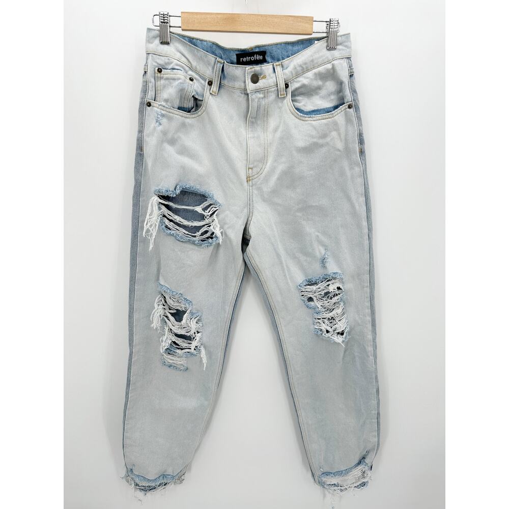 Retrofete Maggie Ripped Straight Leg Light Wash Jeans Women's Size 29 Grunge Y2K